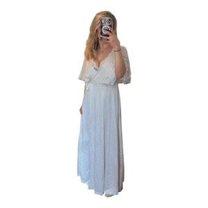 Vintage 70’s Lily Of France Bridal Peignoir Set Cream Slip Dress & Robe Large